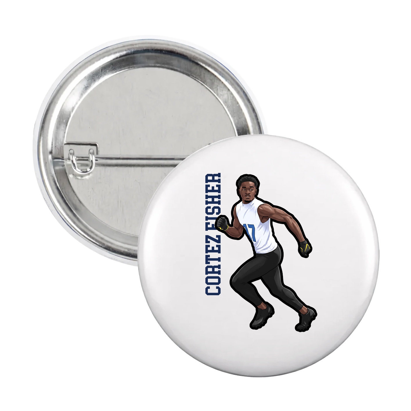Game Day Button — Name Vertical in White