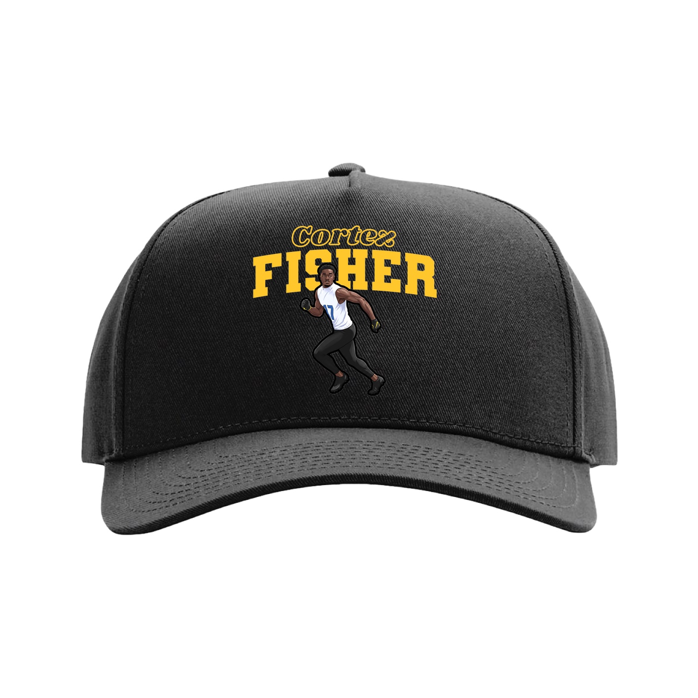 Full Fabric Five-Panel Champ Cap — Name Arch in Black
