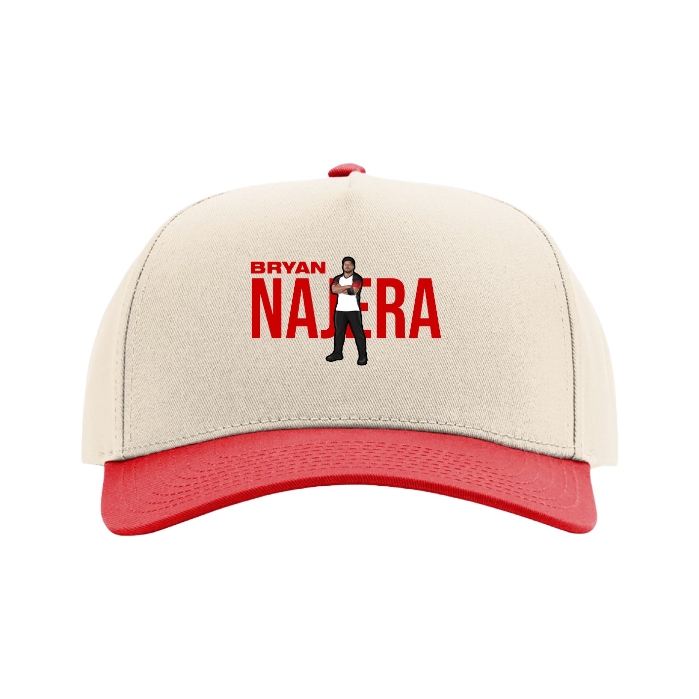 Full Fabric Five-Panel Champ Cap — Player Name in Cream/Red