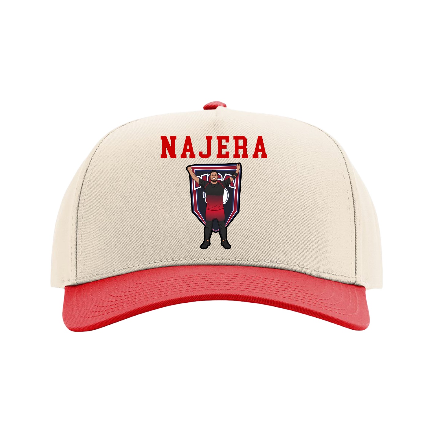 Full Fabric Five-Panel Champ Cap — Shirsey in Cream/Red