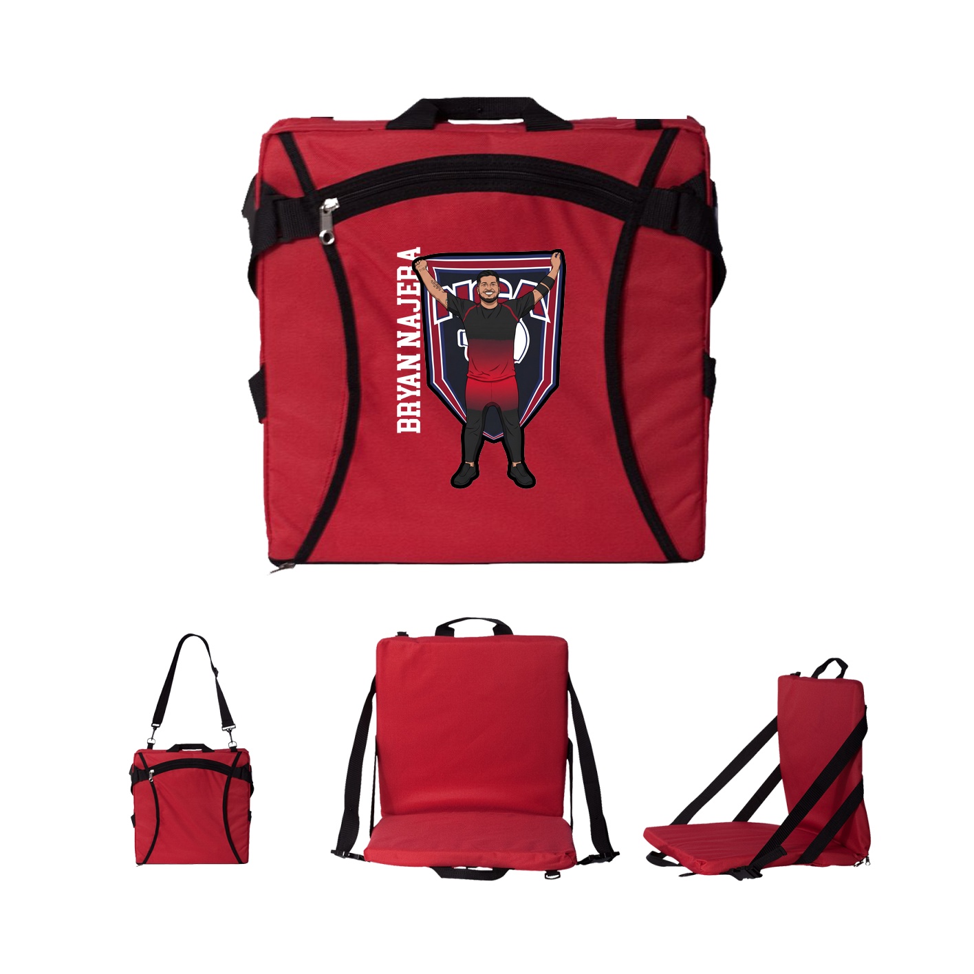 Folding Stadium Seat — Name Vertical in Red