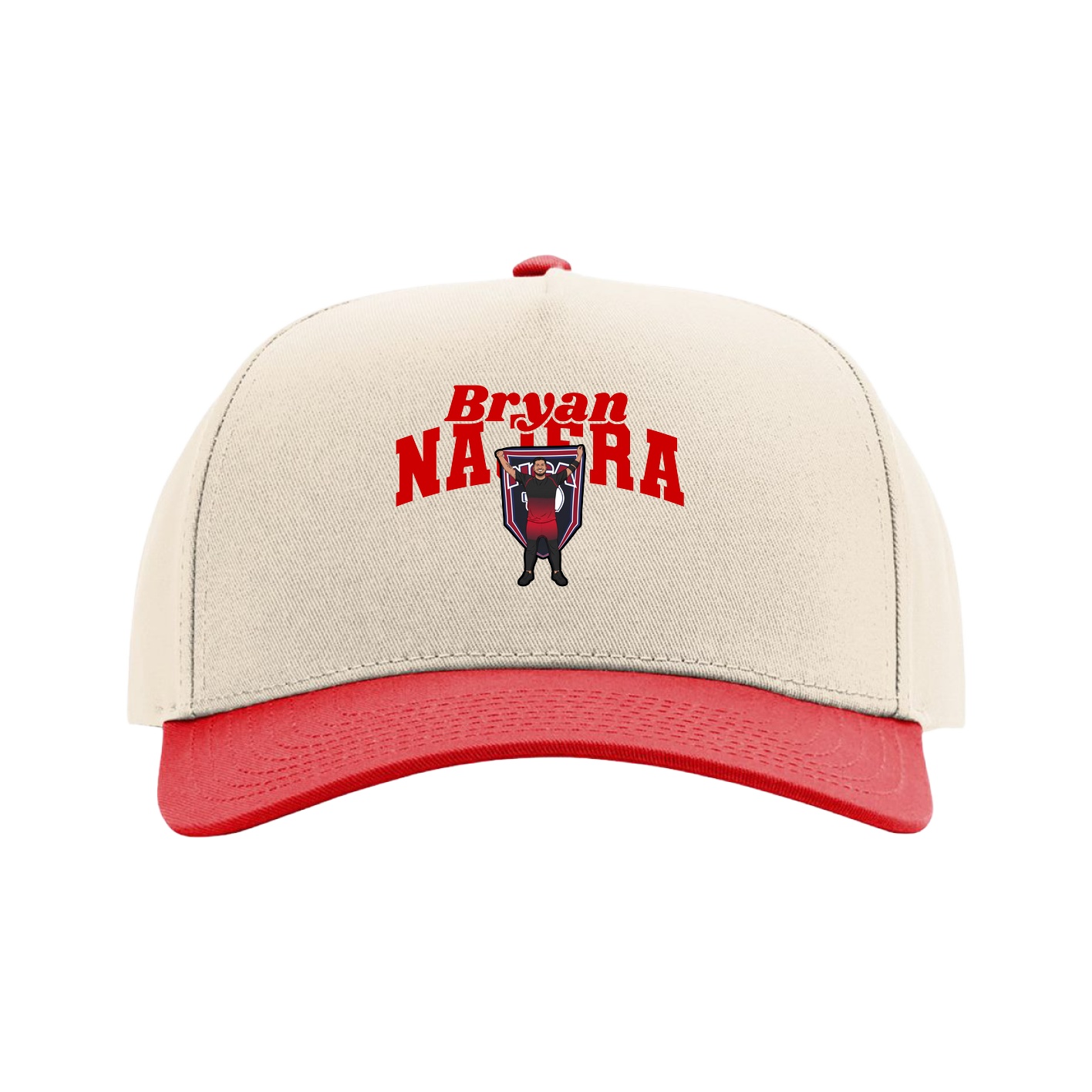 Full Fabric Five-Panel Champ Cap — Signature Arch in Cream/Red