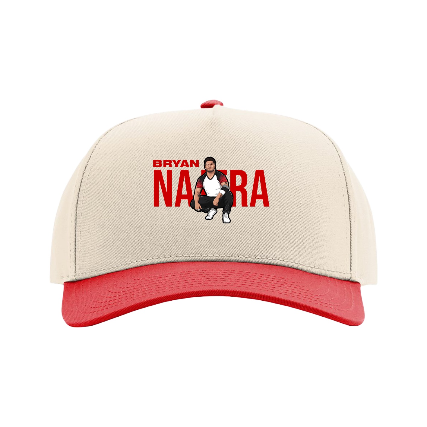 Full Fabric Five-Panel Champ Cap — Player Name in Cream/Red
