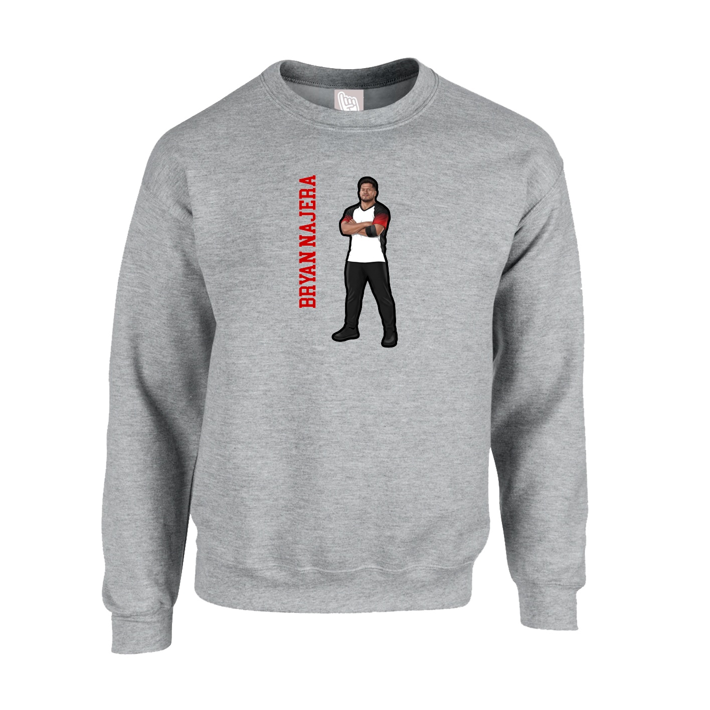 Fleece Crew — Name Vertical in Grey