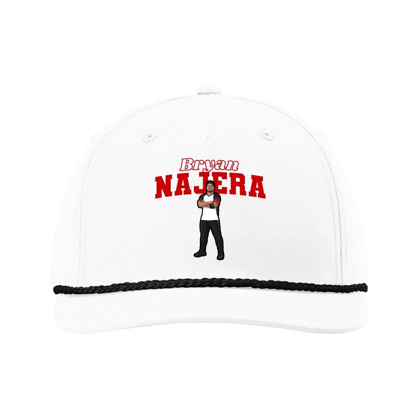 Five-Panel Classic Rope Cap — Name Arch in White