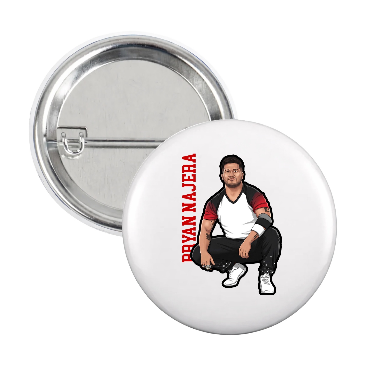 Game Day Button — Name Vertical in White
