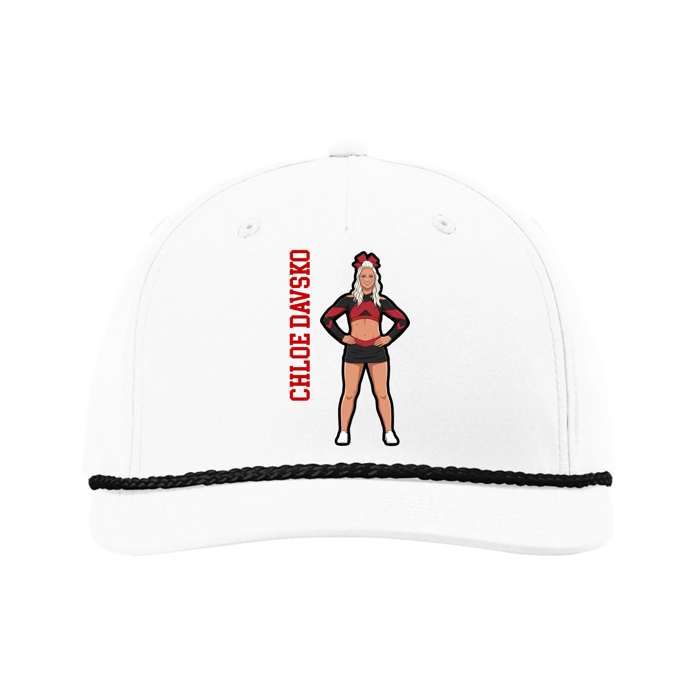 Five-Panel Classic Rope Cap — Name Vertical in White