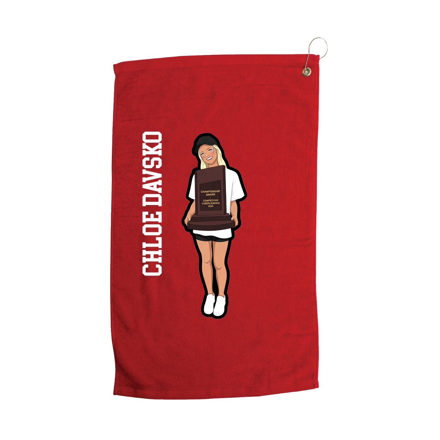 Golf Towel — Name Vertical in Red