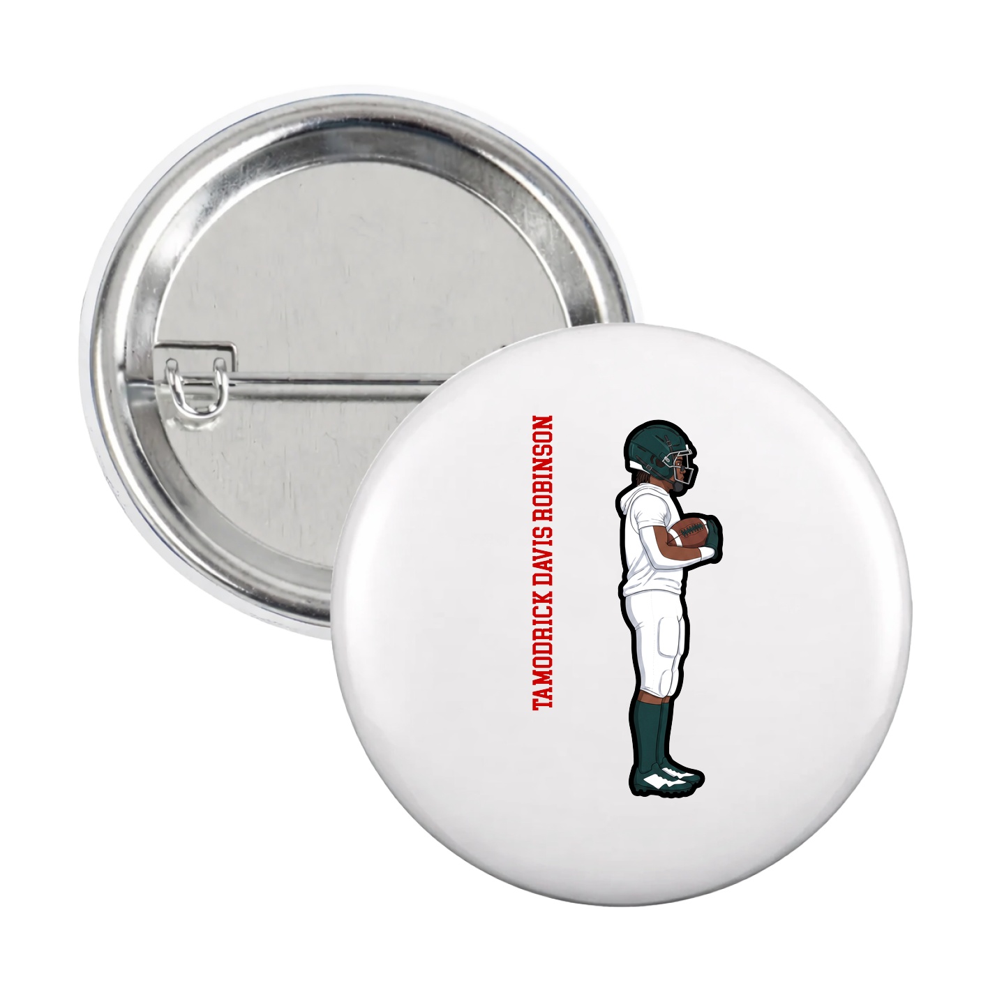 Game Day Button — Name Vertical in White