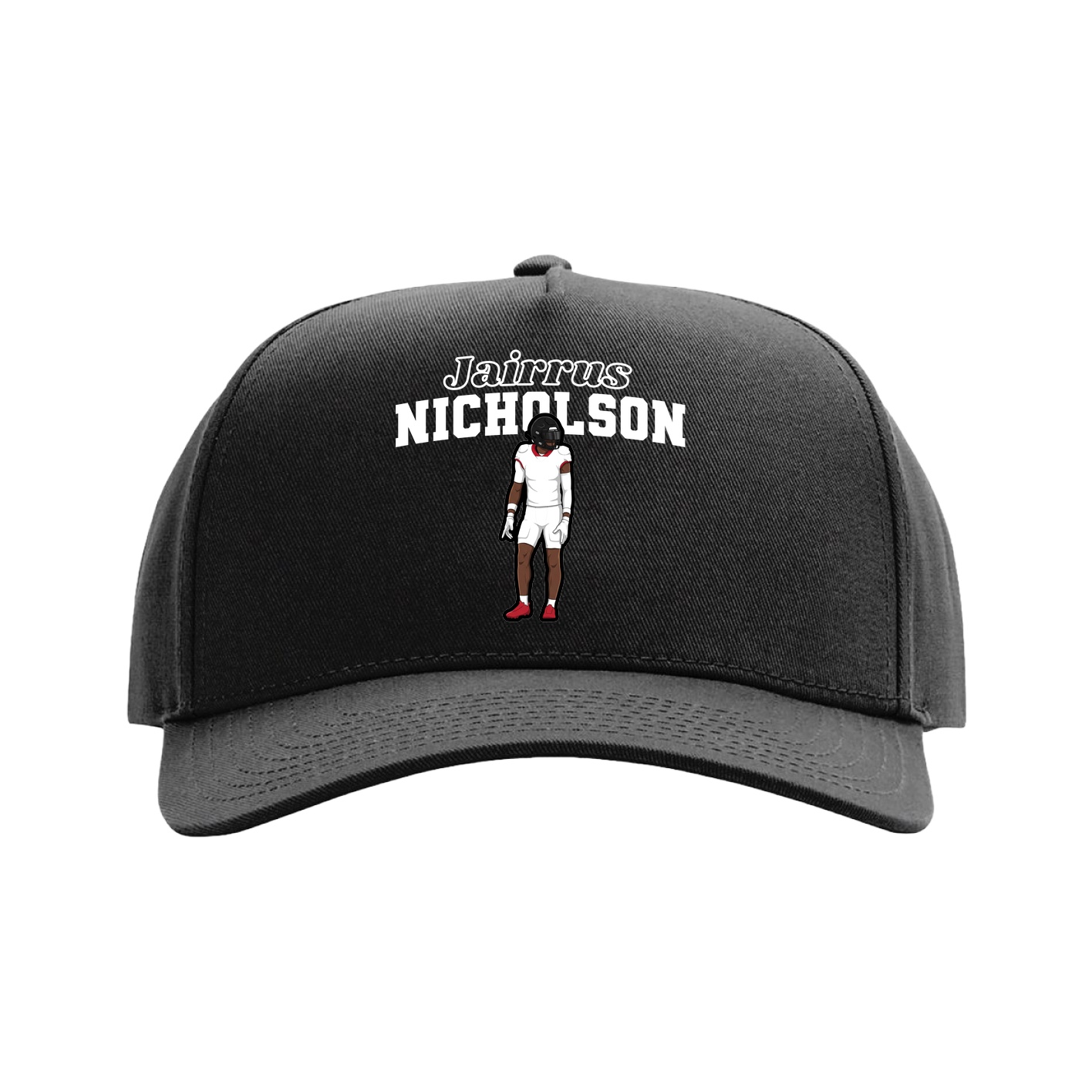 Full Fabric Five-Panel Champ Cap — Name Arch in Black
