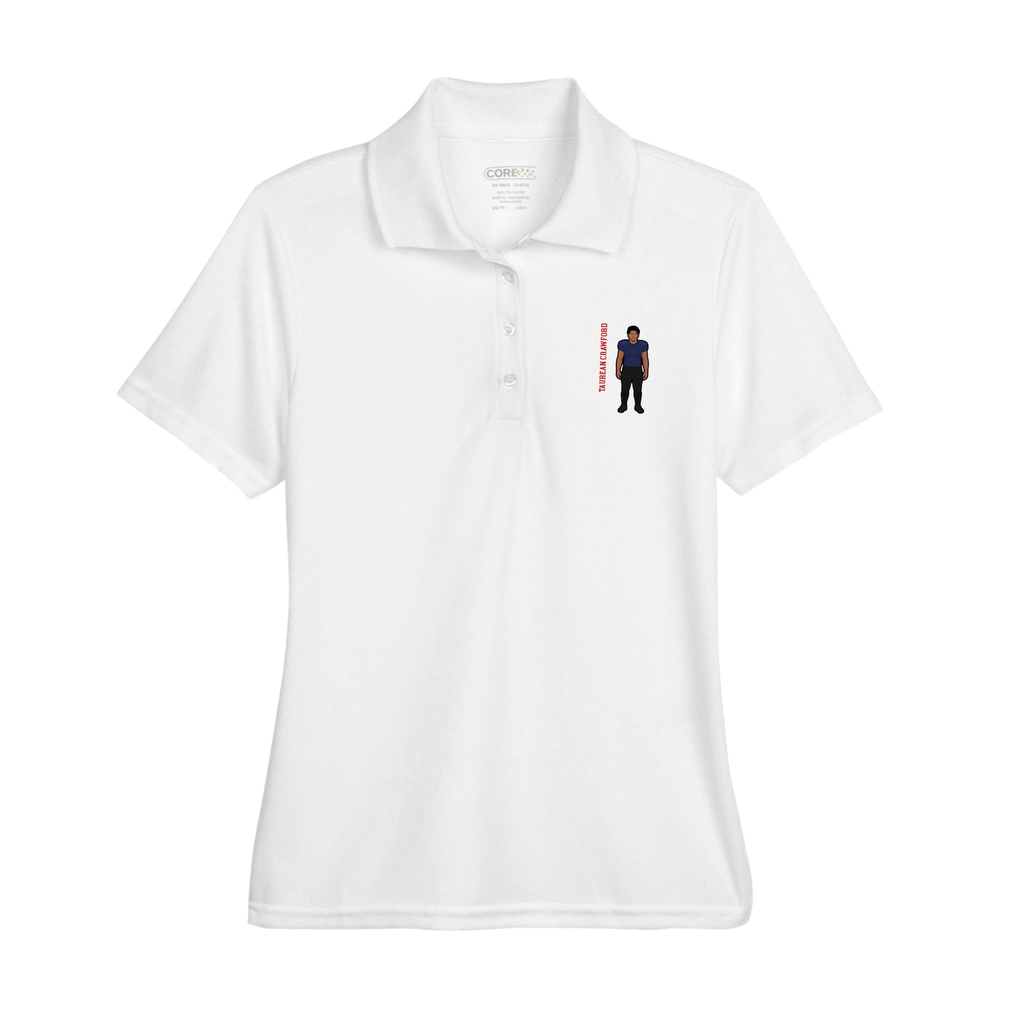 Womens Performance Polo — Name Vertical in White