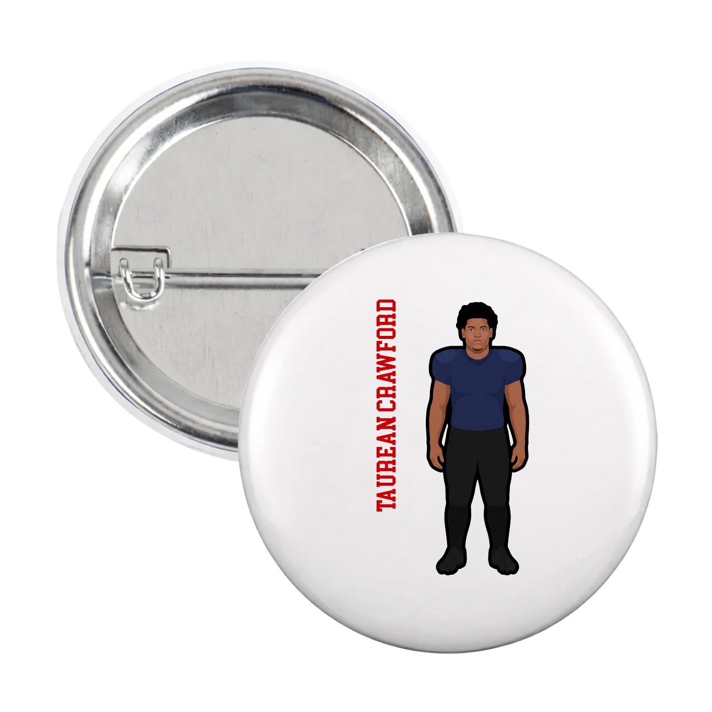 Game Day Button — Name Vertical in White