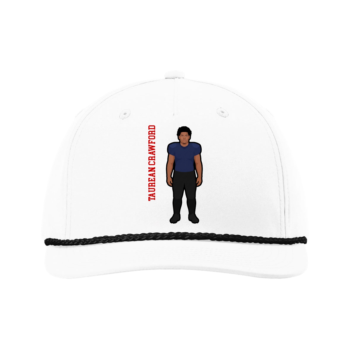Five-Panel Classic Rope Cap — Name Vertical in White