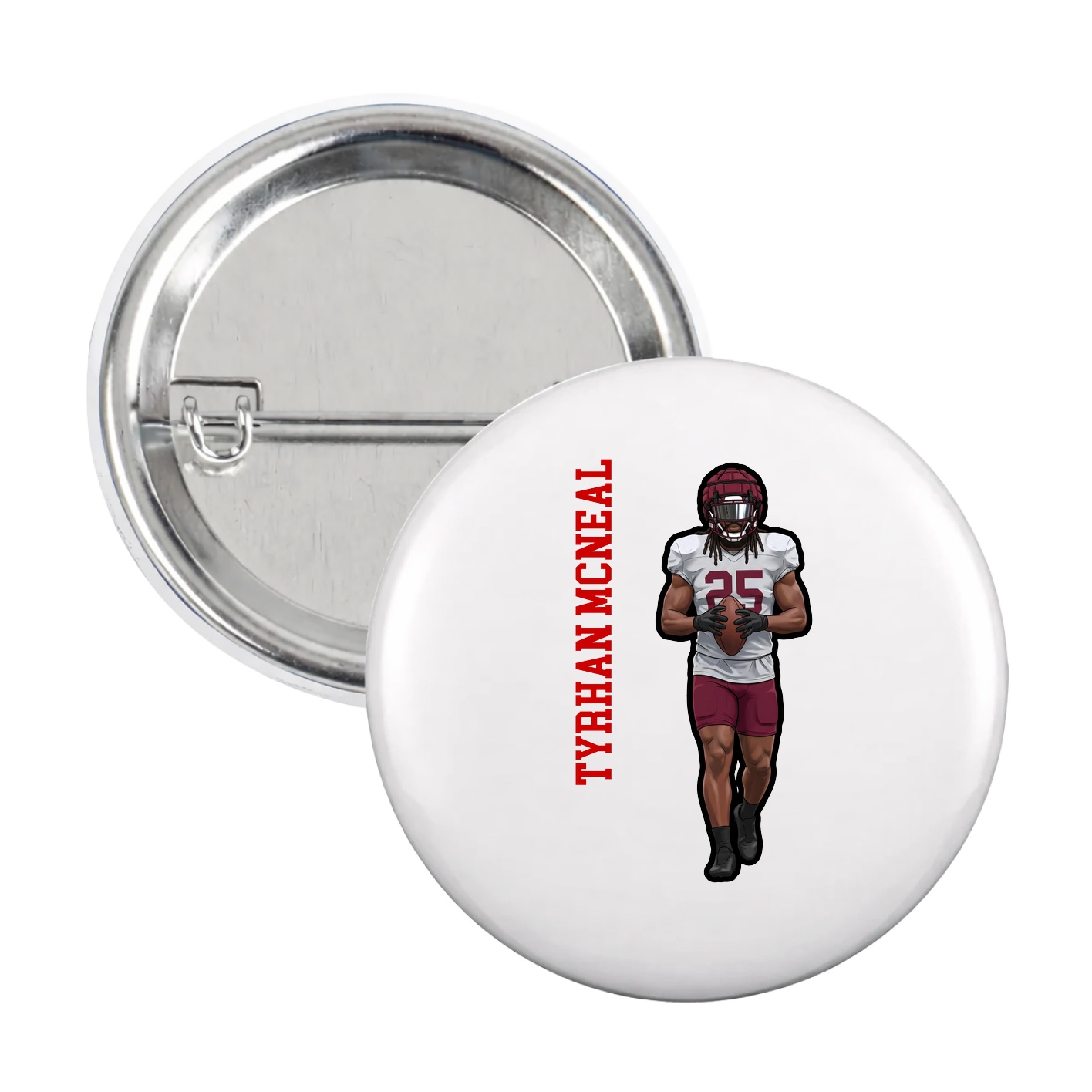 Game Day Button — Name Vertical in White