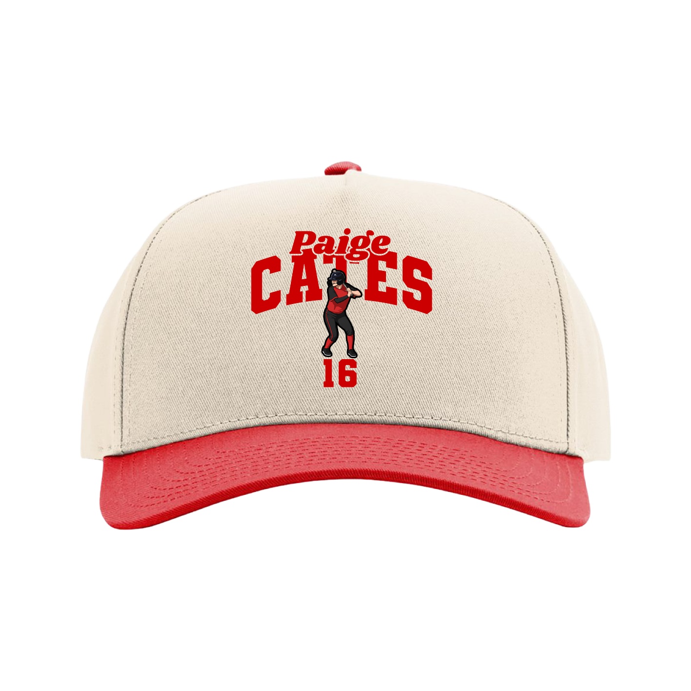 Full Fabric Five-Panel Champ Cap — Signature Arch in Cream/Red