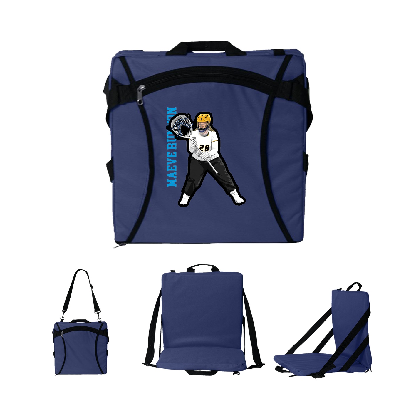 Folding Stadium Seat — Name Vertical in Navy