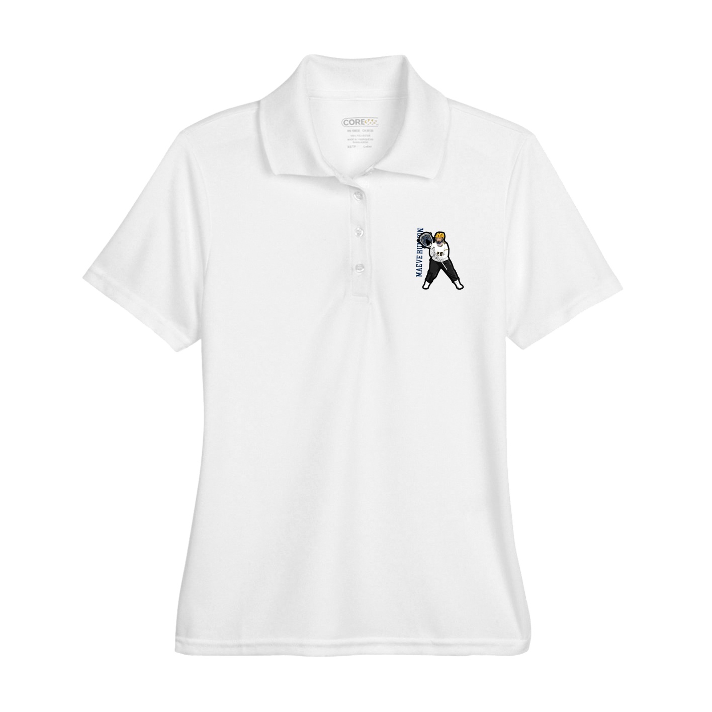 Womens Performance Polo — Name Vertical in White