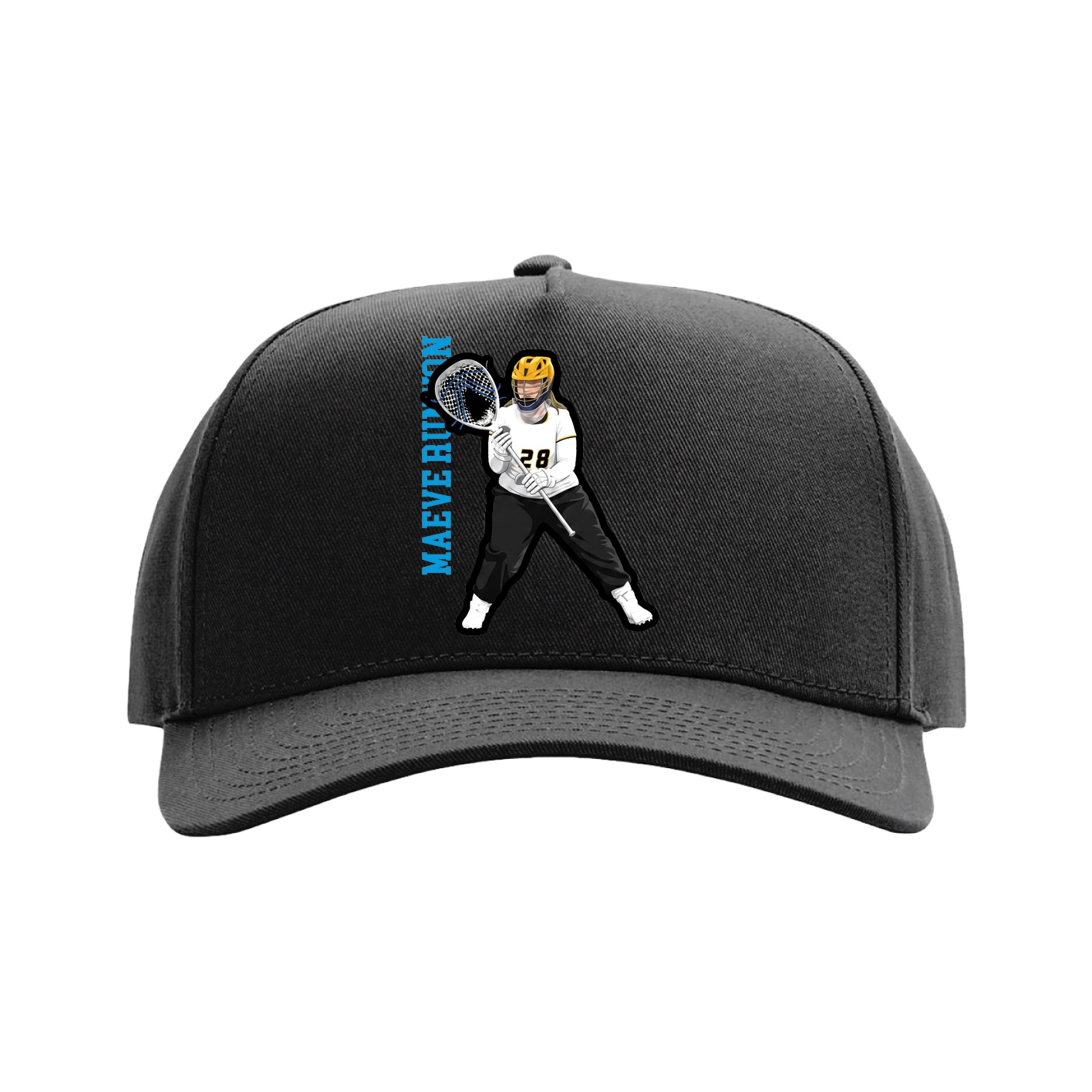Full Fabric Five-Panel Champ Cap — Name Vertical in Black