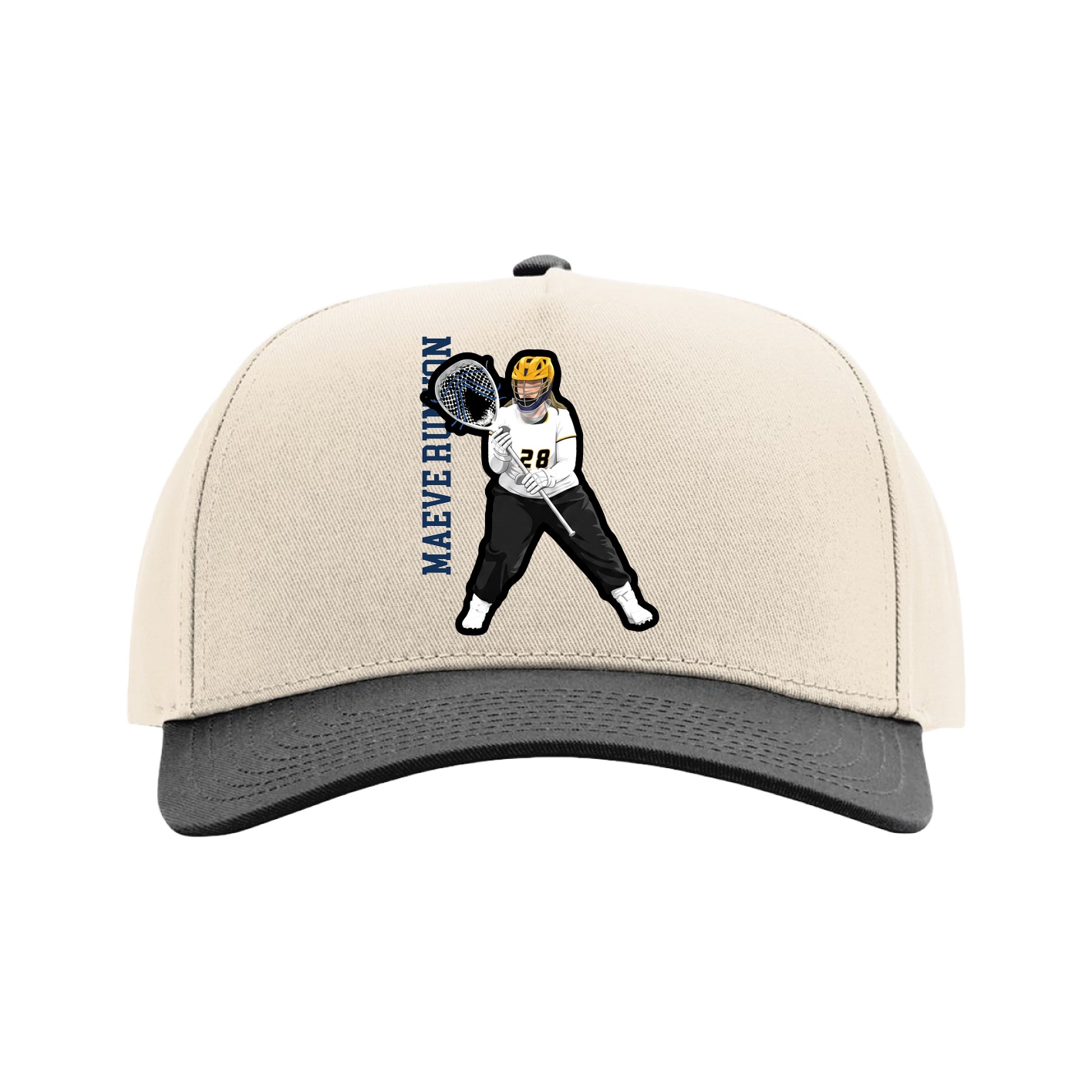 Full Fabric Five-Panel Champ Cap — Name Vertical in Cream/Black