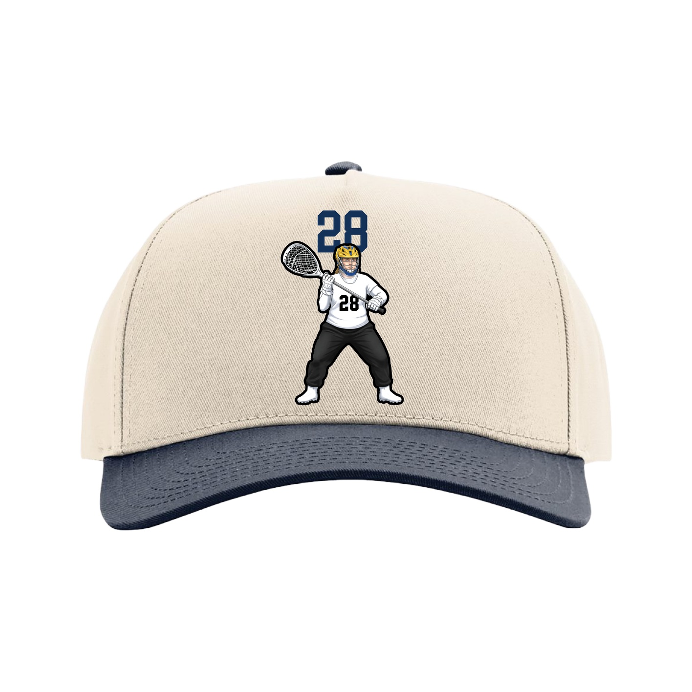 Full Fabric Five-Panel Champ Cap — Number Top in Cream/Navy