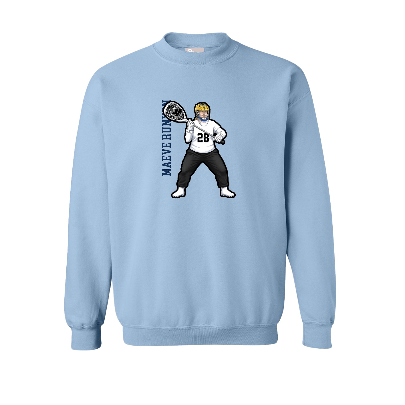Fleece Crew — Name Vertical in Light Blue