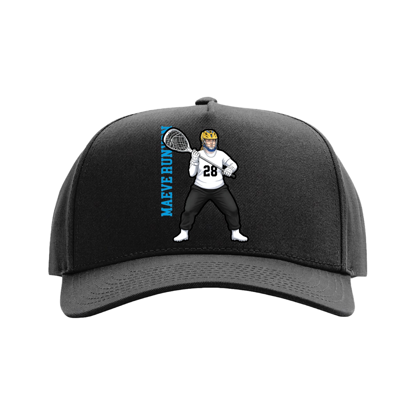 Full Fabric Five-Panel Champ Cap — Name Vertical in Black