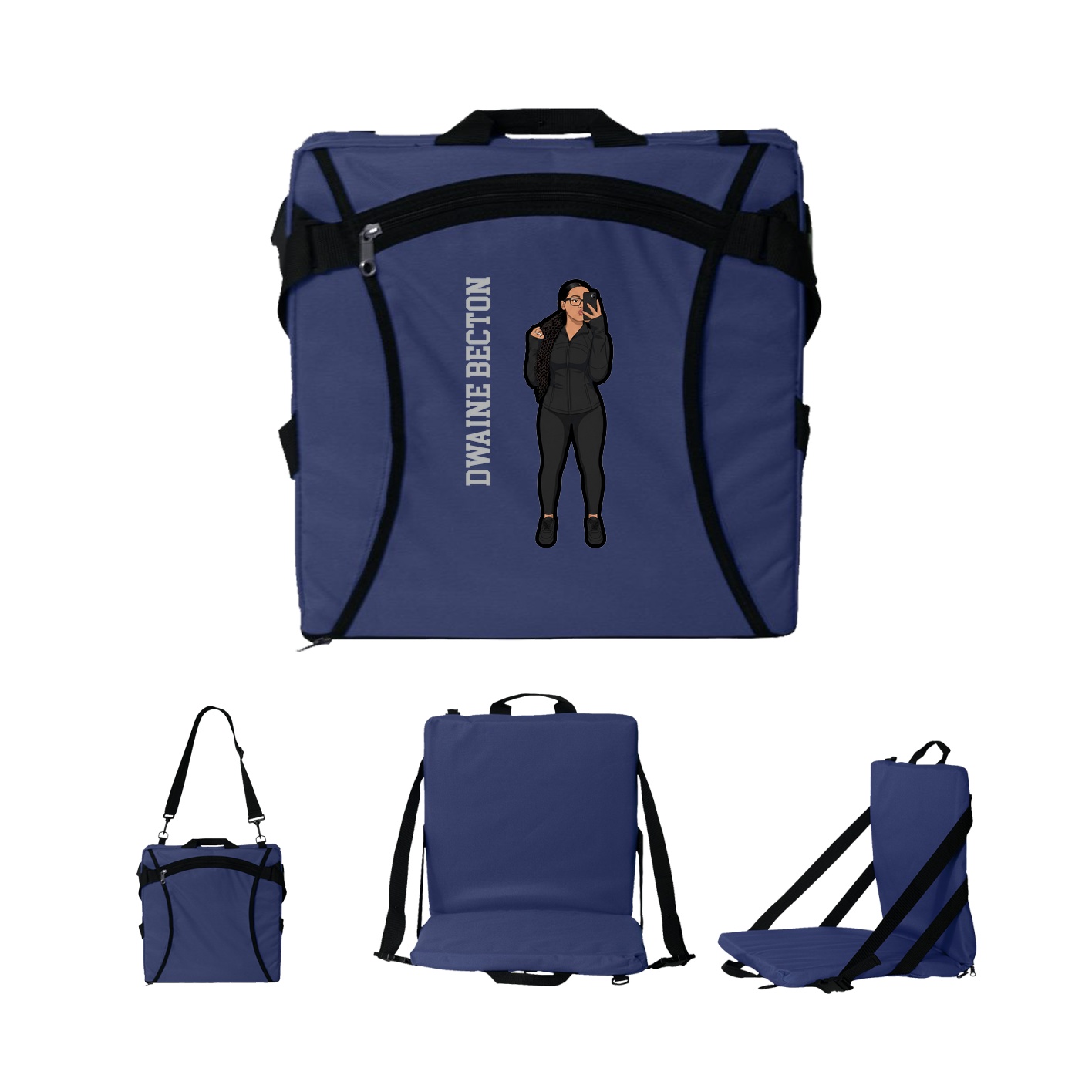 Folding Stadium Seat — Name Vertical in Navy