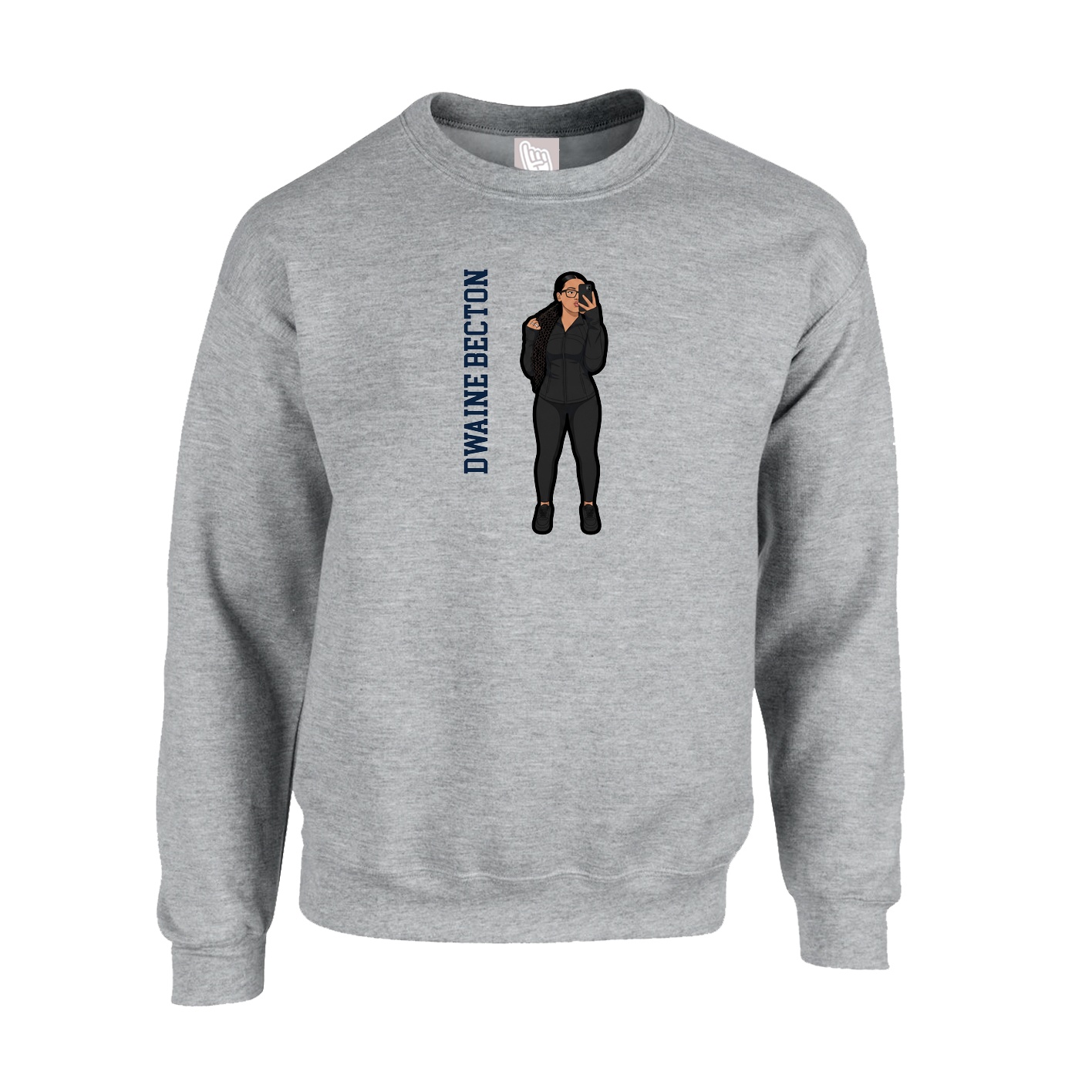 Fleece Crew — Name Vertical in Grey