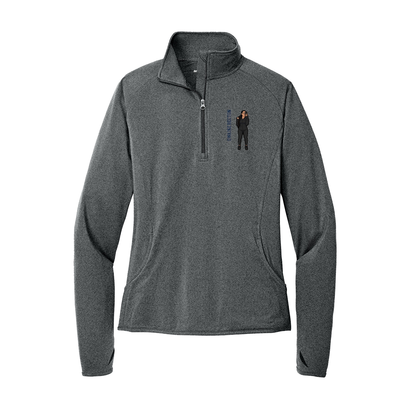 Women's Q-Zip Pullover — Name Vertical in Grey