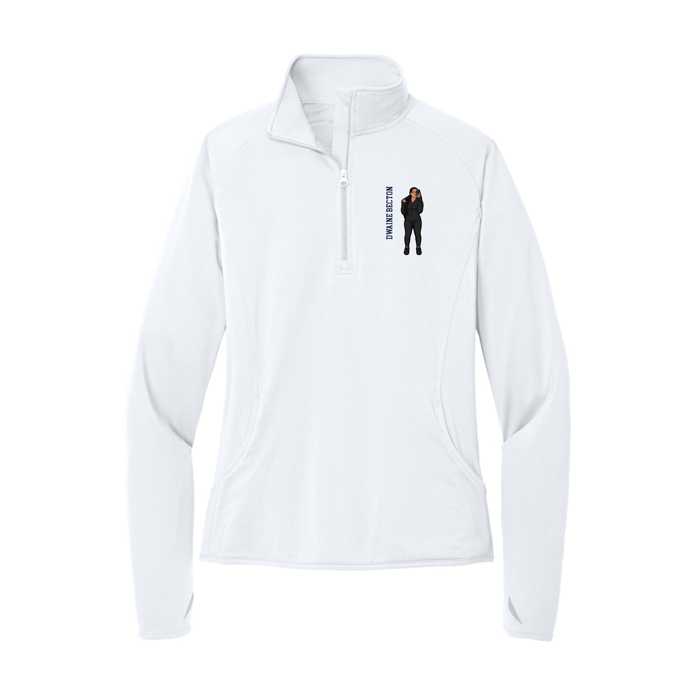 Women's Q-Zip Pullover — Name Vertical in White