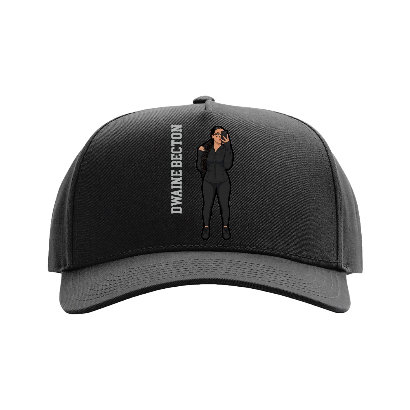 Full Fabric Five-Panel Champ Cap — Name Vertical in Black