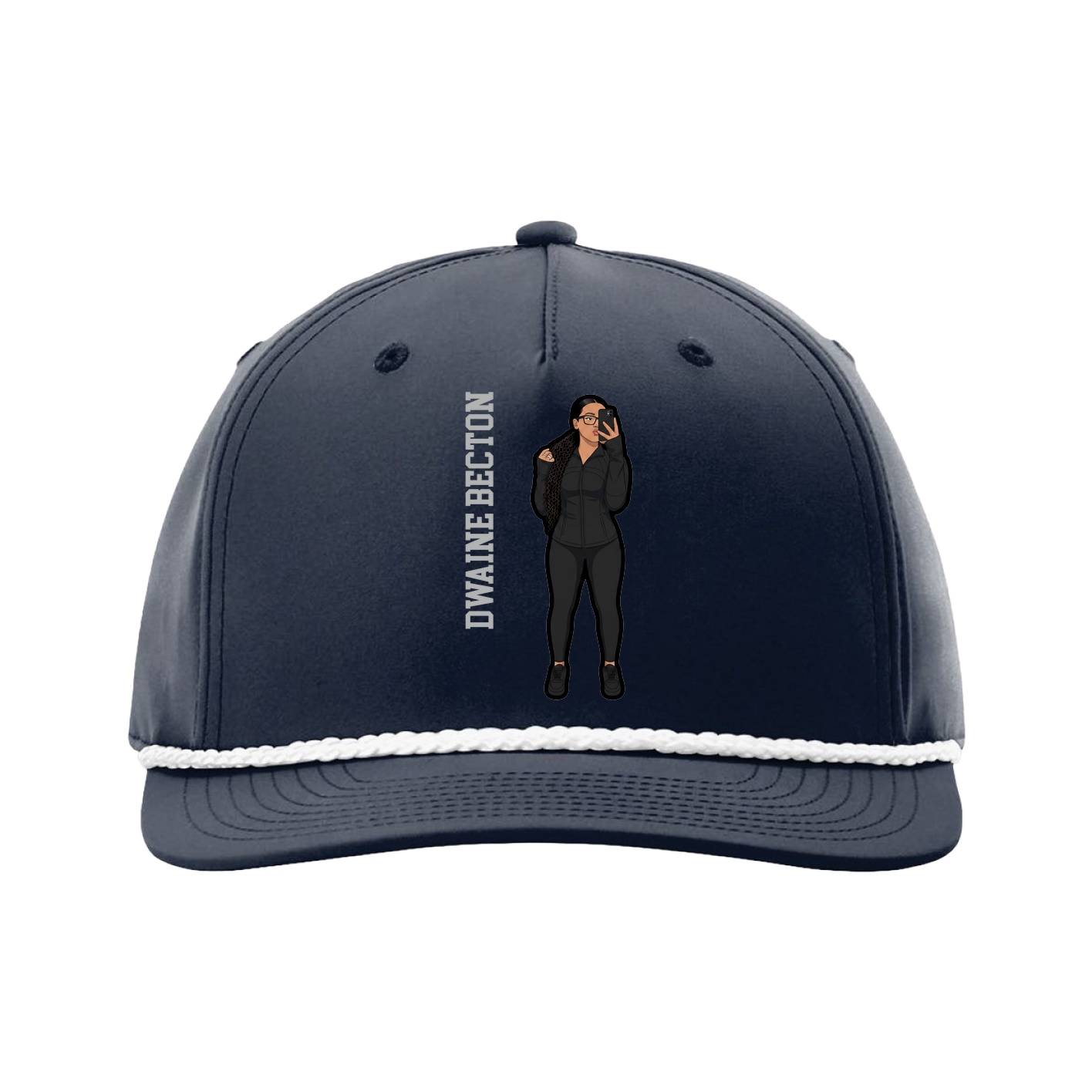 Five-Panel Classic Rope Cap — Name Vertical in Navy