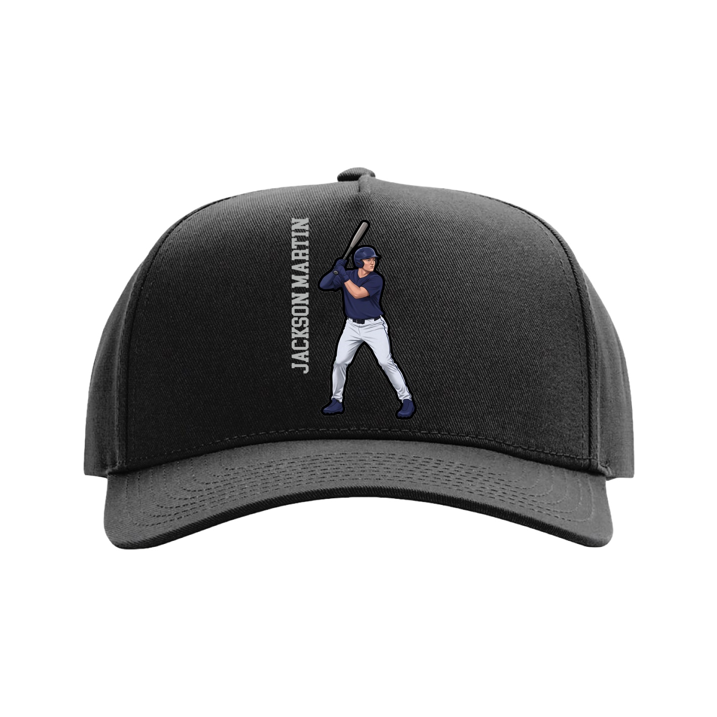 Full Fabric Five-Panel Champ Cap — Name Vertical in Black