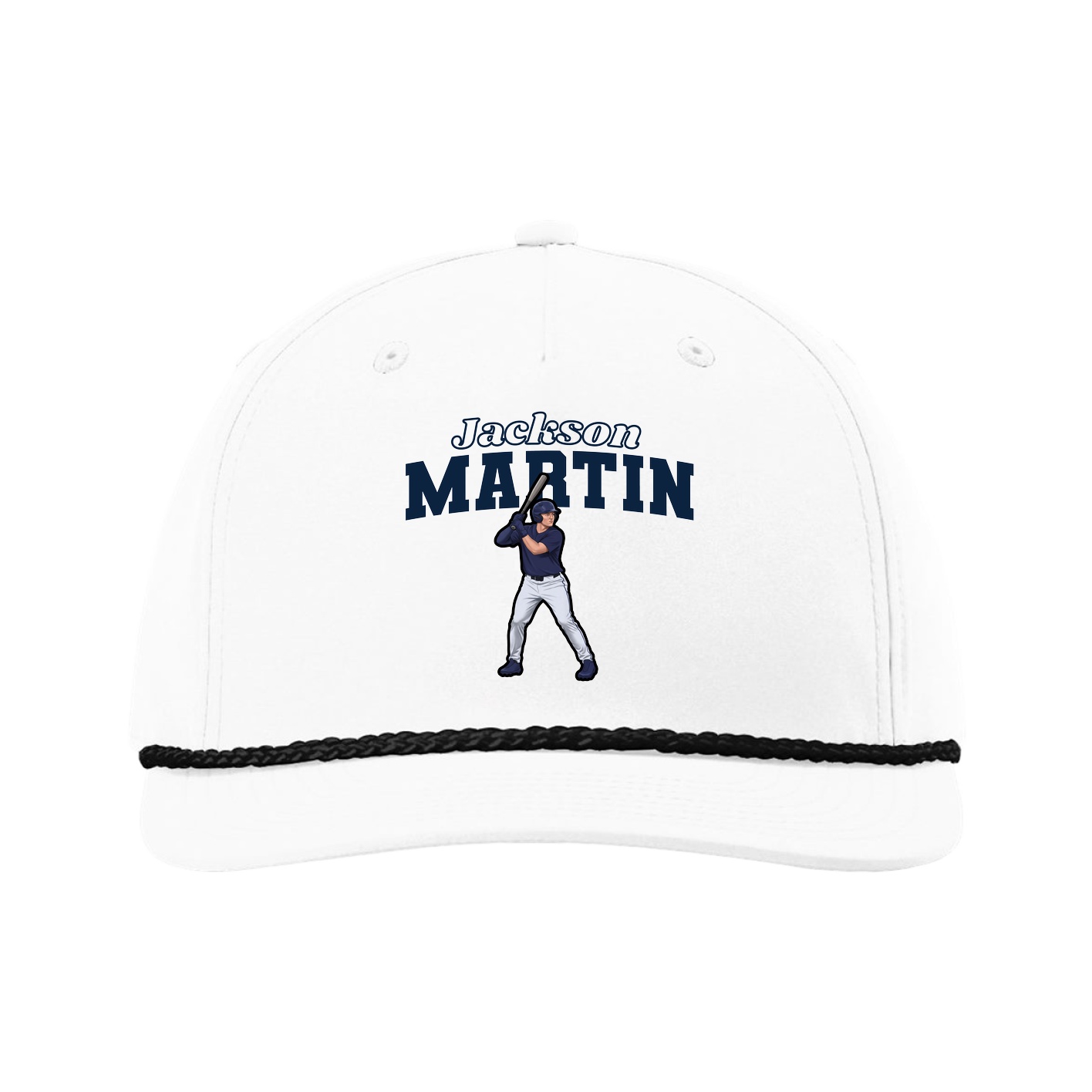 Five-Panel Classic Rope Cap — Name Arch in White