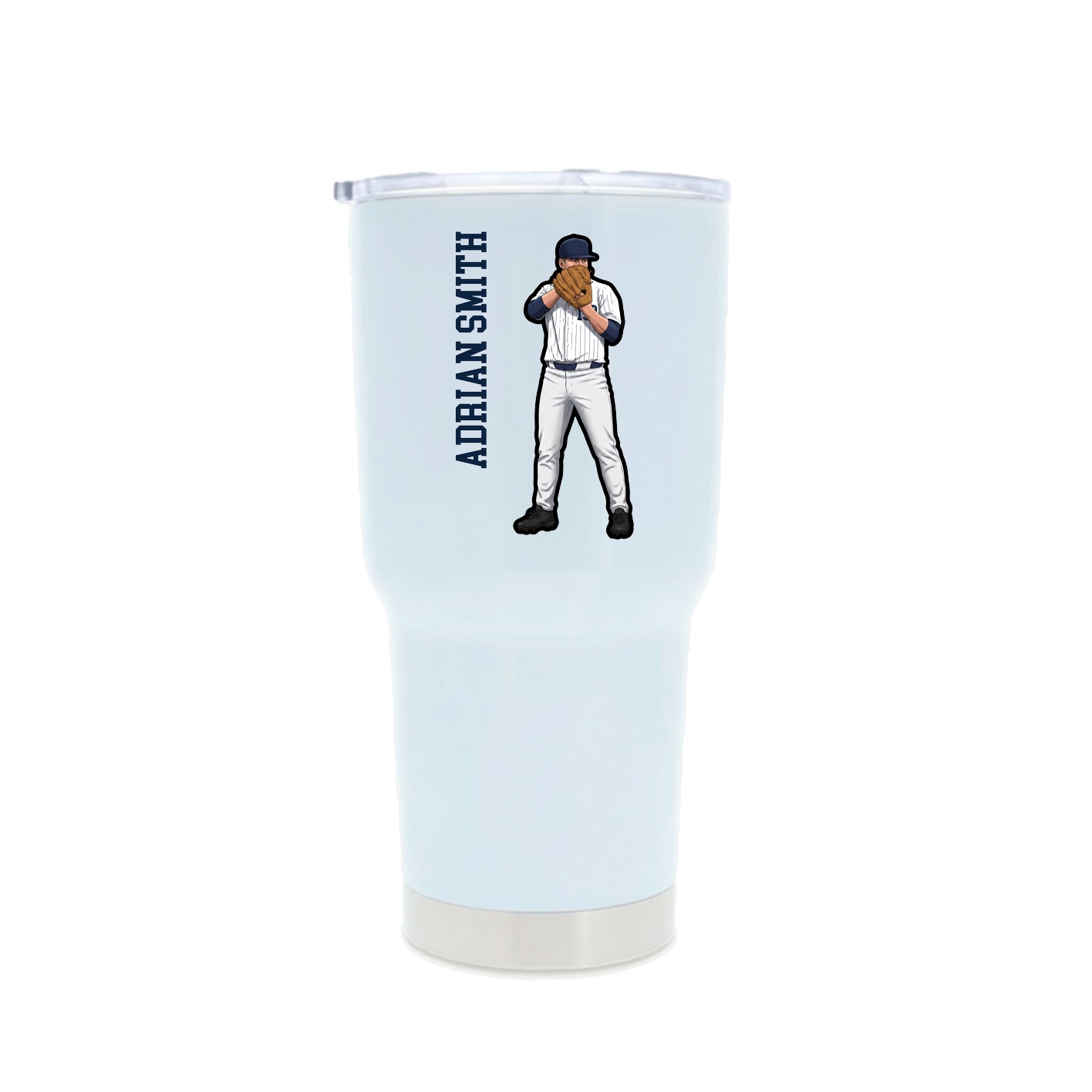30oz Stainless Steel Tumbler — Name Vertical in White