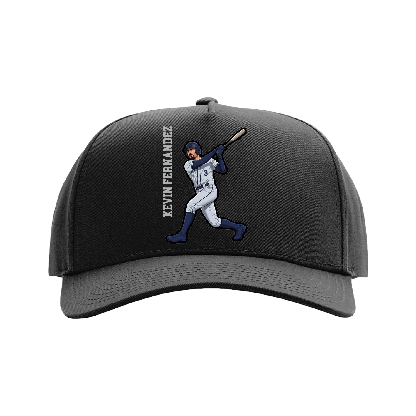 Full Fabric Five-Panel Champ Cap — Name Vertical in Black