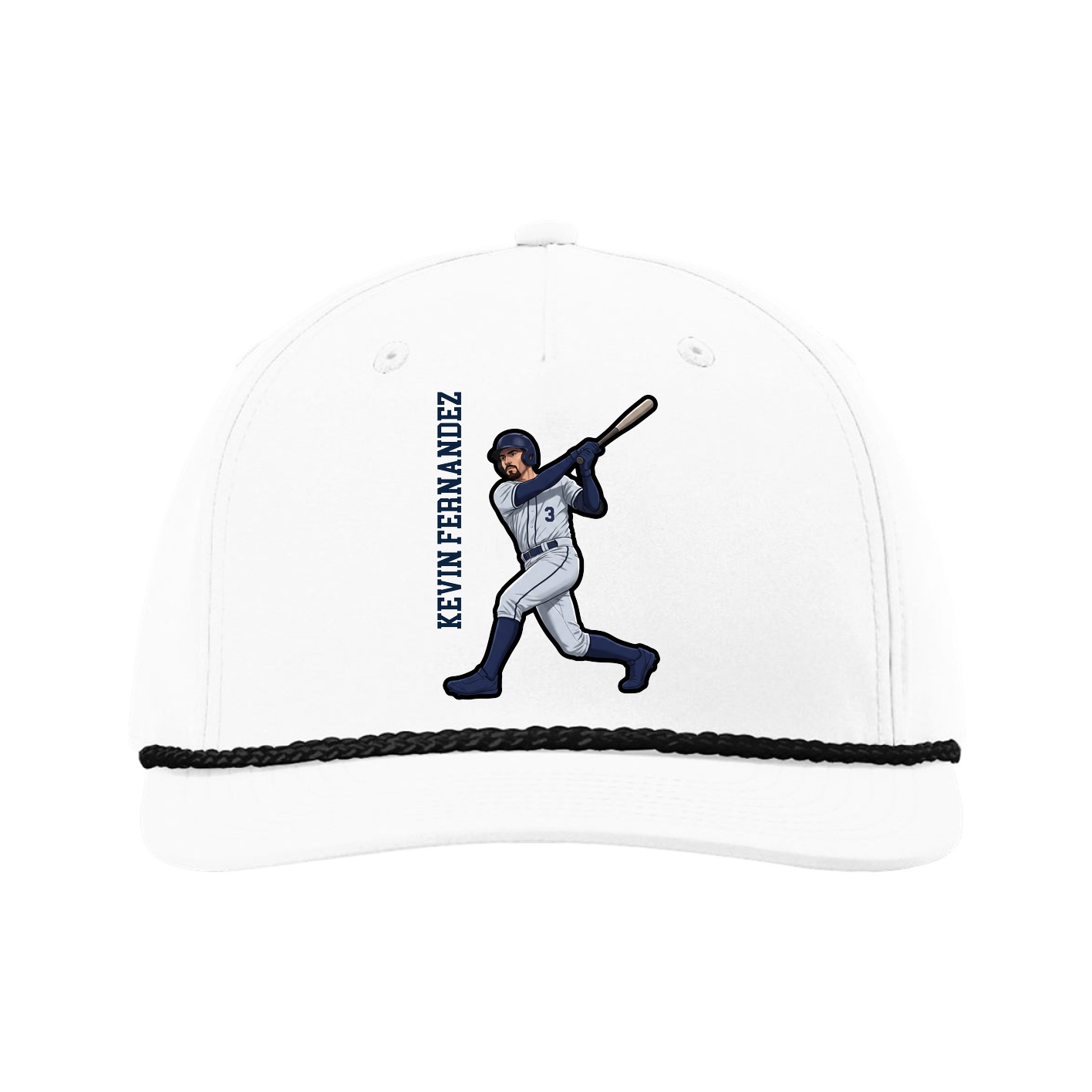 Five-Panel Classic Rope Cap — Name Vertical in White