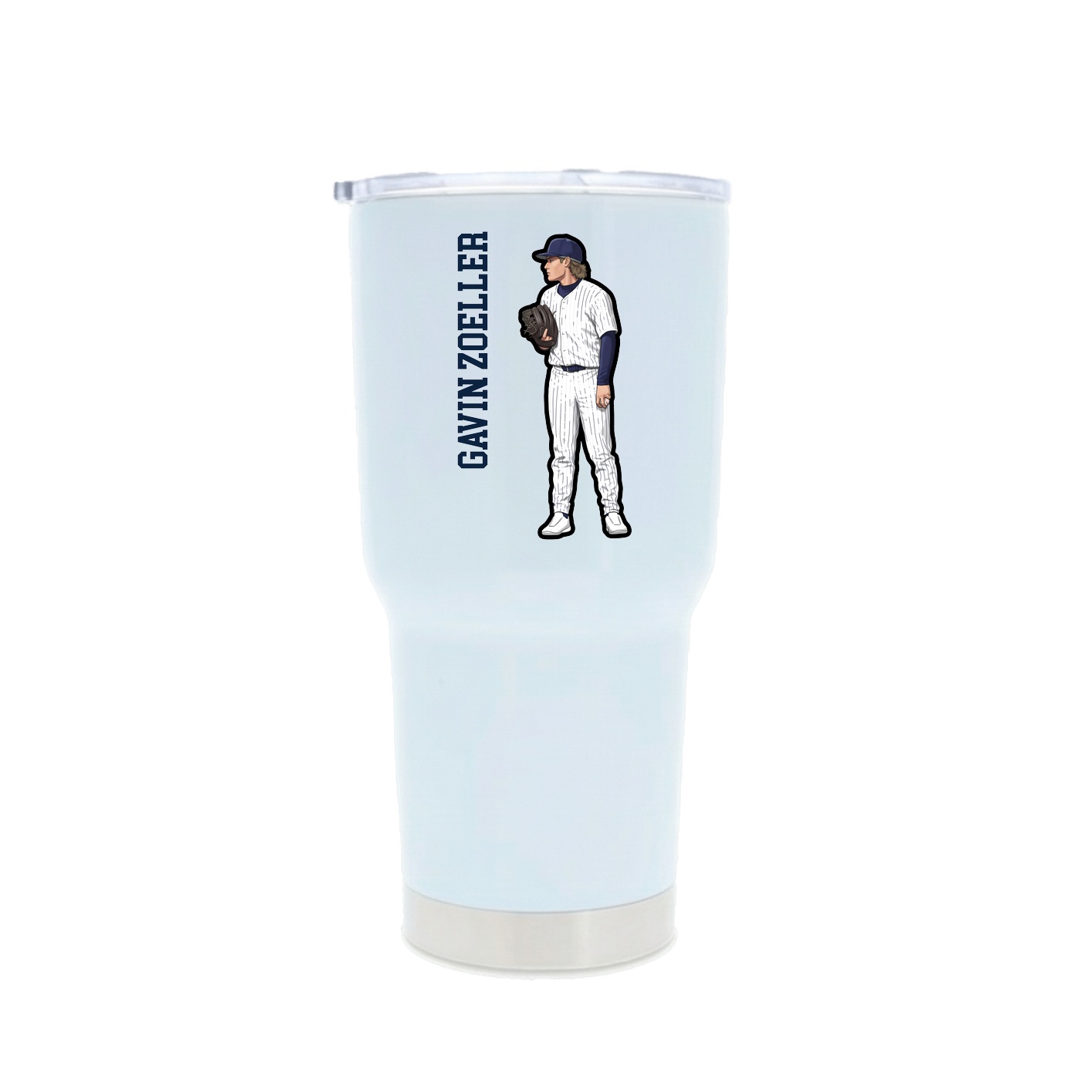 30oz Stainless Steel Tumbler — Name Vertical in White