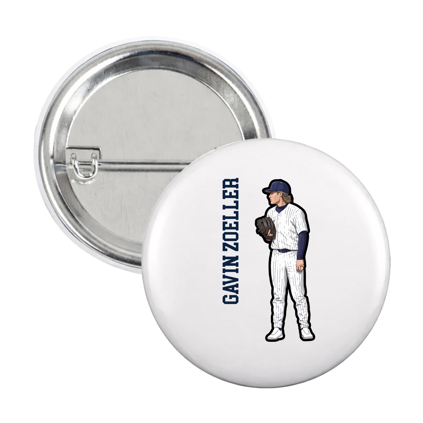 Game Day Button — Name Vertical in White