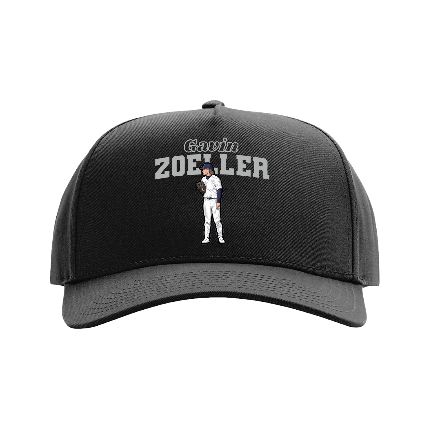 Full Fabric Five-Panel Champ Cap — Name Arch in Black