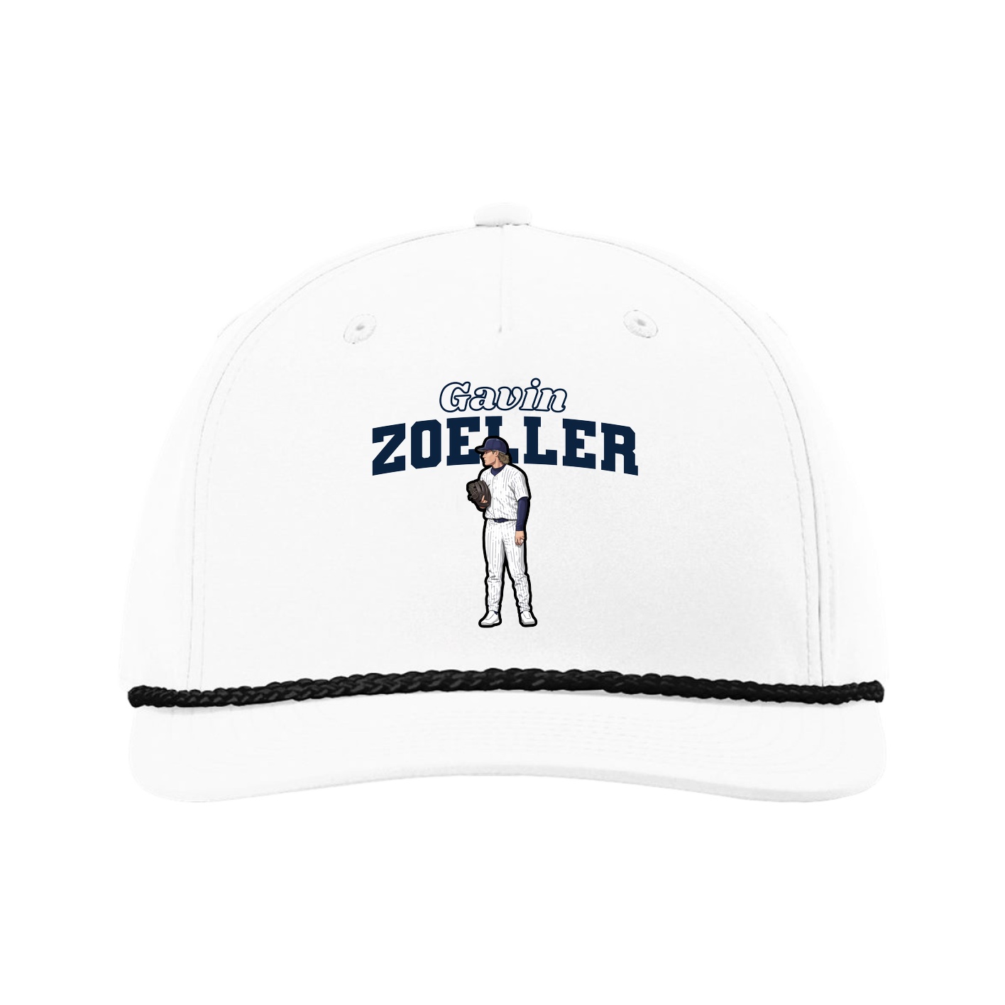 Five-Panel Classic Rope Cap — Name Arch in White