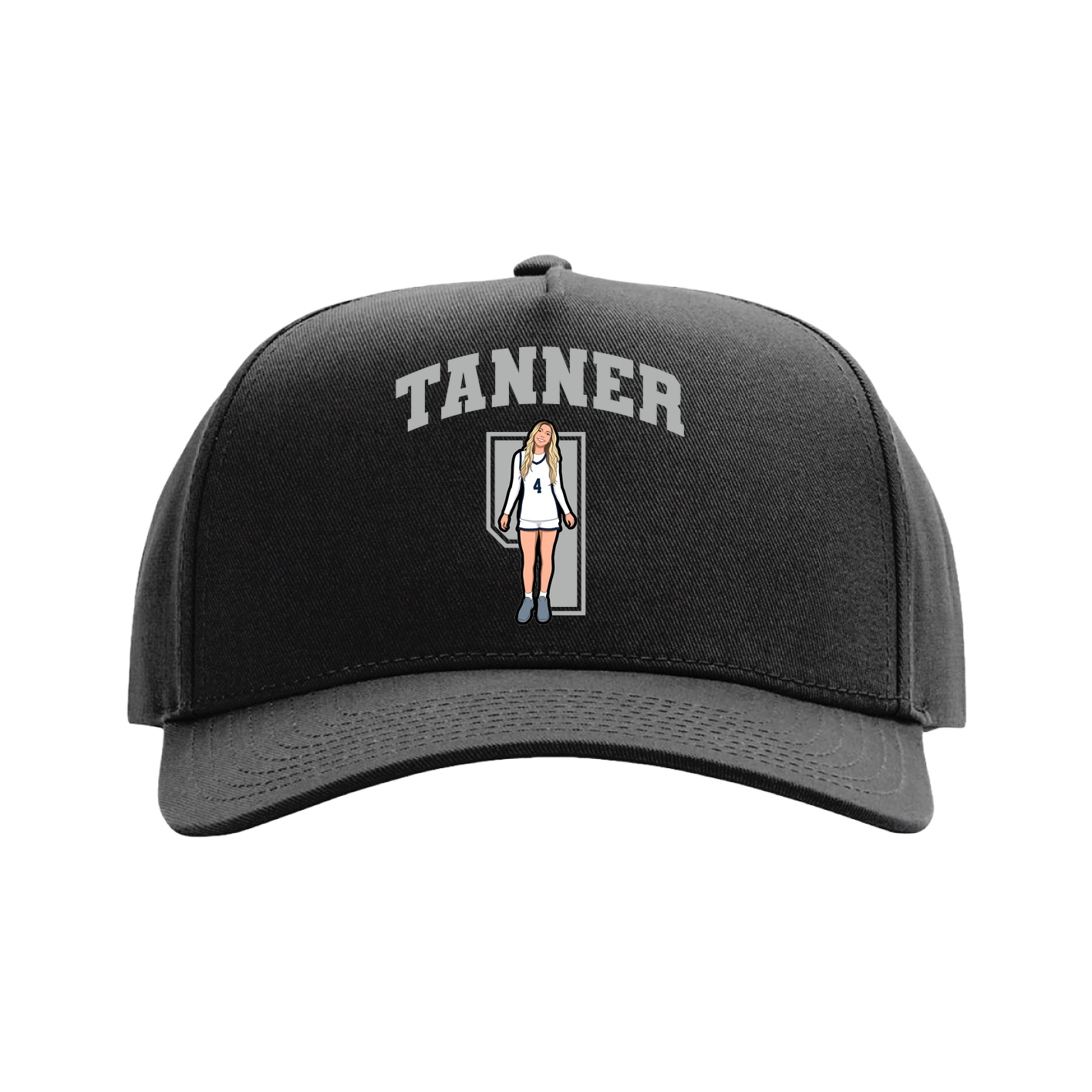 Full Fabric Five-Panel Champ Cap — Number in Black