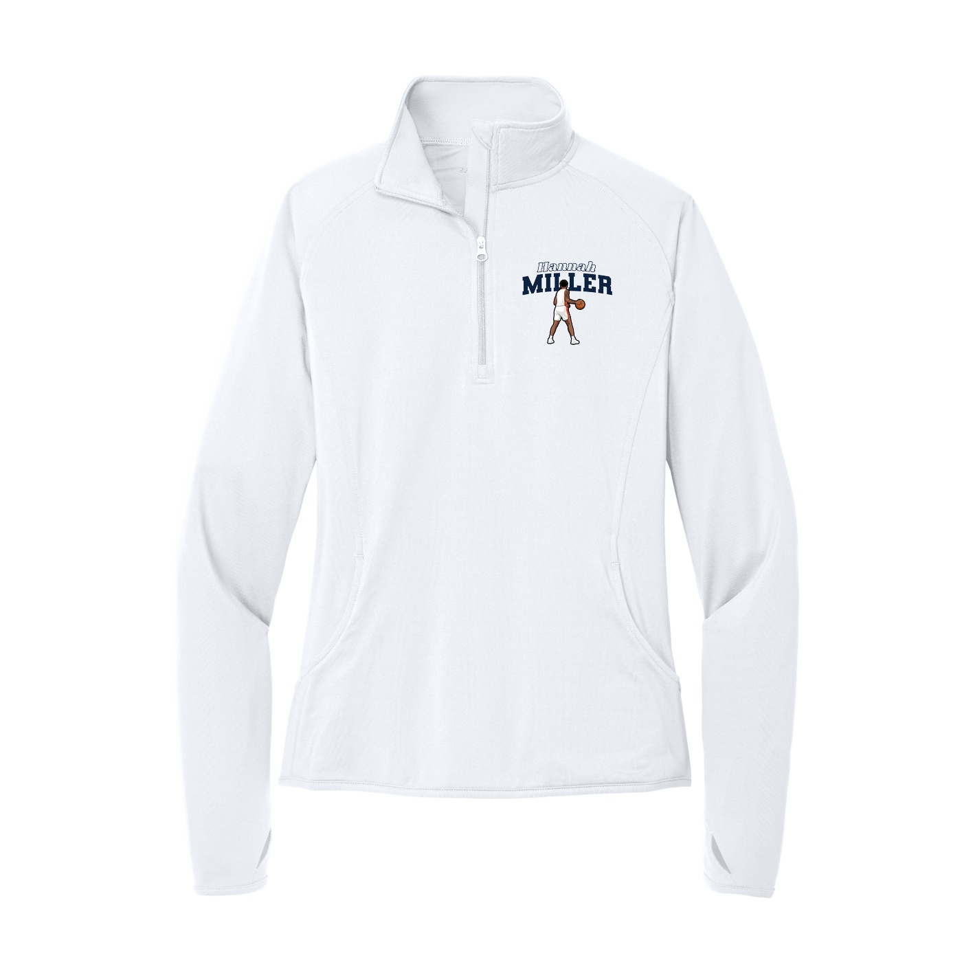 Women's Q-Zip Pullover — Name Arch in White