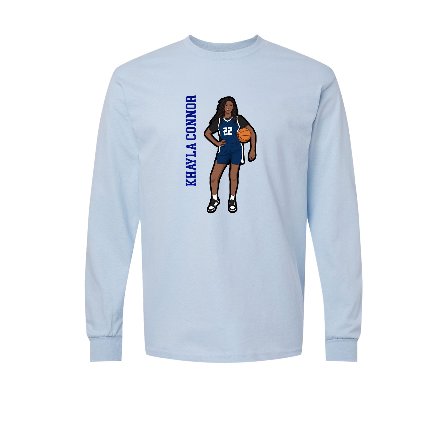 Long Sleeve Tee — Name Vertical in Light Blue