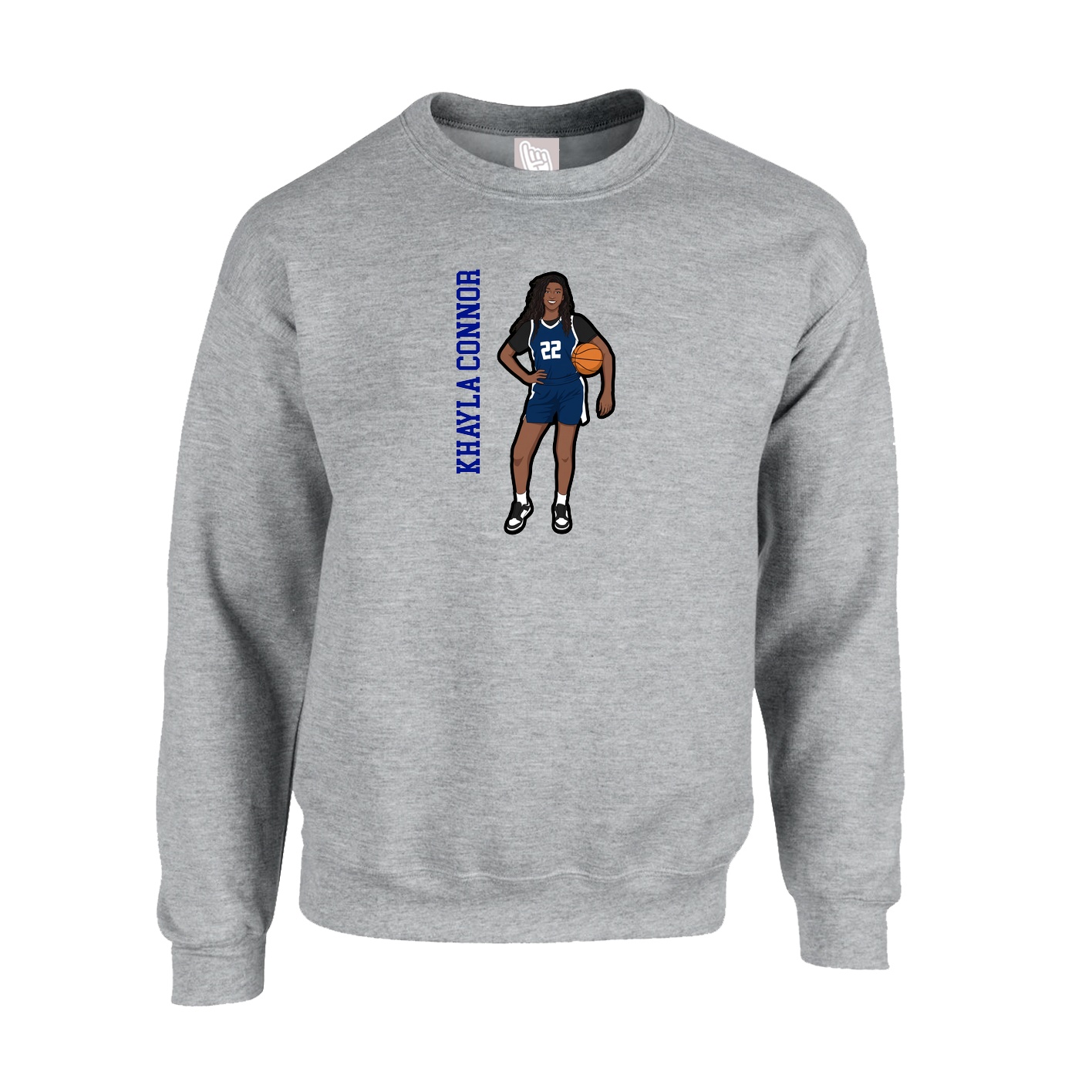 Fleece Crew — Name Vertical in Grey
