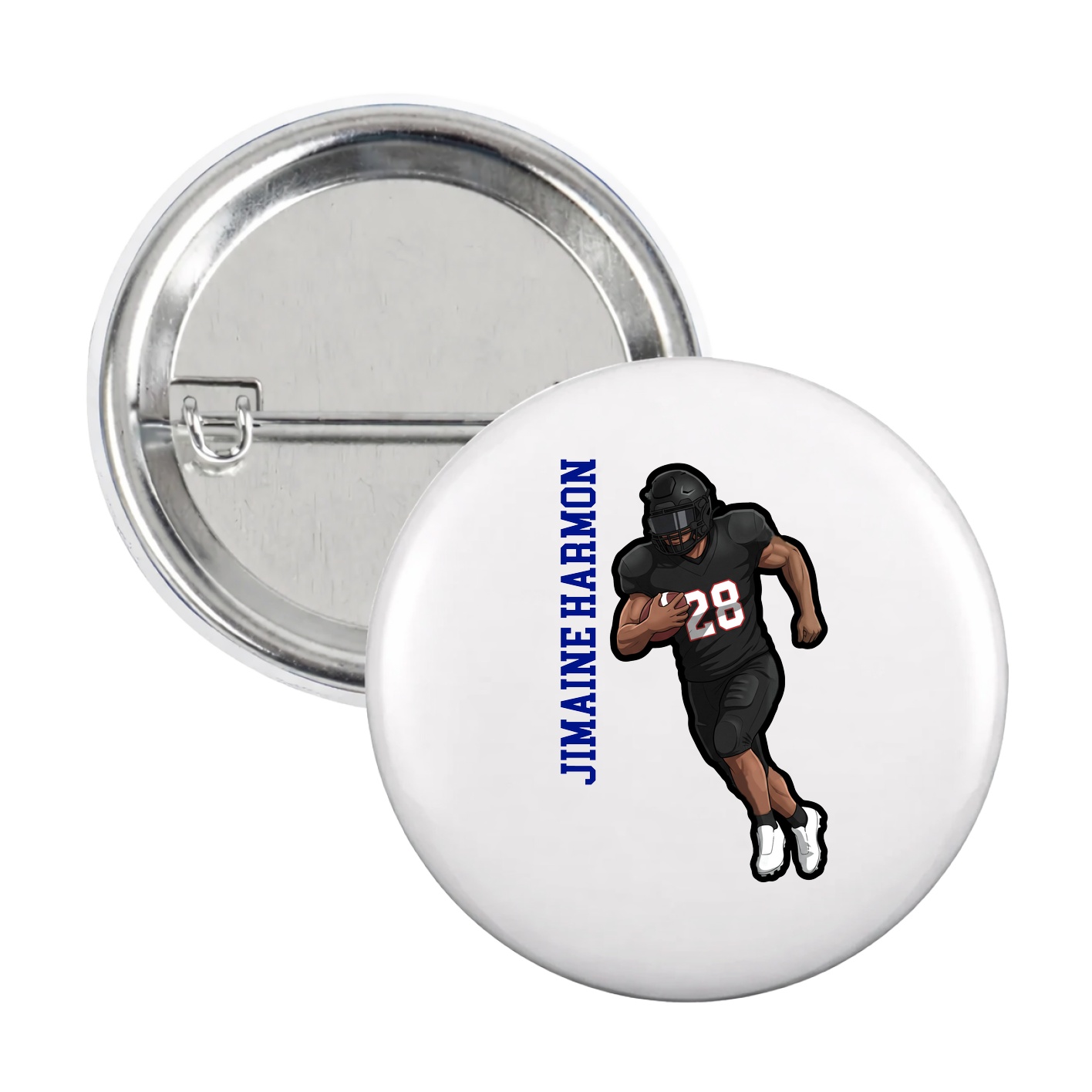 Game Day Button — Name Vertical in White
