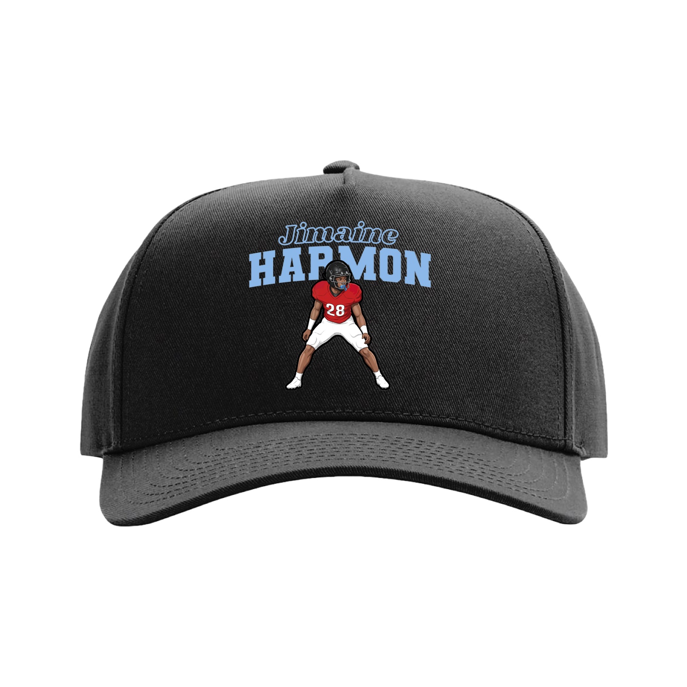 Full Fabric Five-Panel Champ Cap — Name Arch in Black