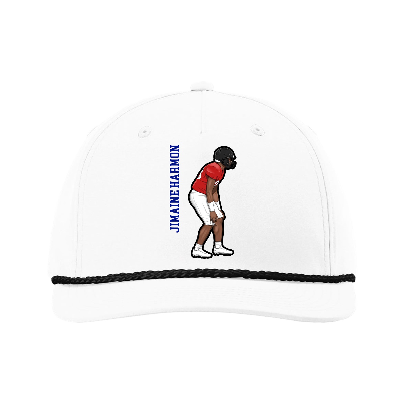Five-Panel Classic Rope Cap — Name Vertical in White