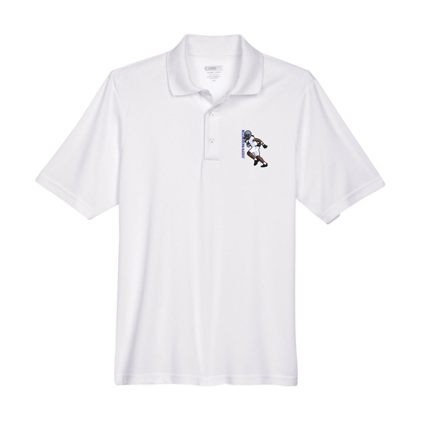 Performance Polo — Name Vertical in White