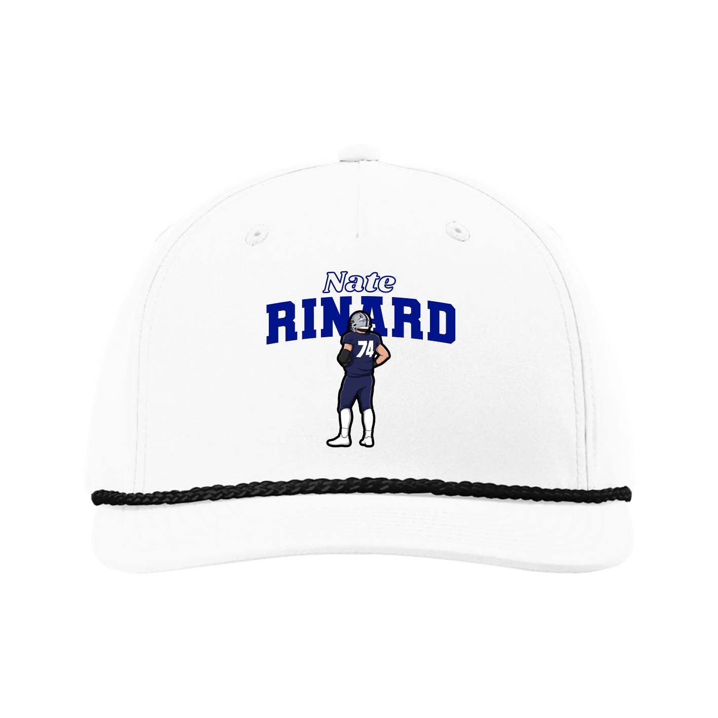 Five-Panel Classic Rope Cap — Name Arch in White